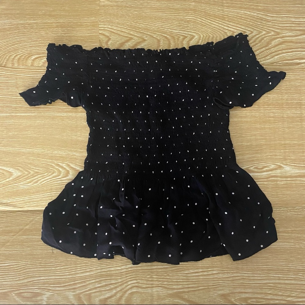 Japna smocked polkadot off shoulder peplum top
